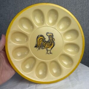 Vintage 60s 70s Plastic Deviled Egg Plate Yellow Orange Rooster Farmhouse‎ MCM